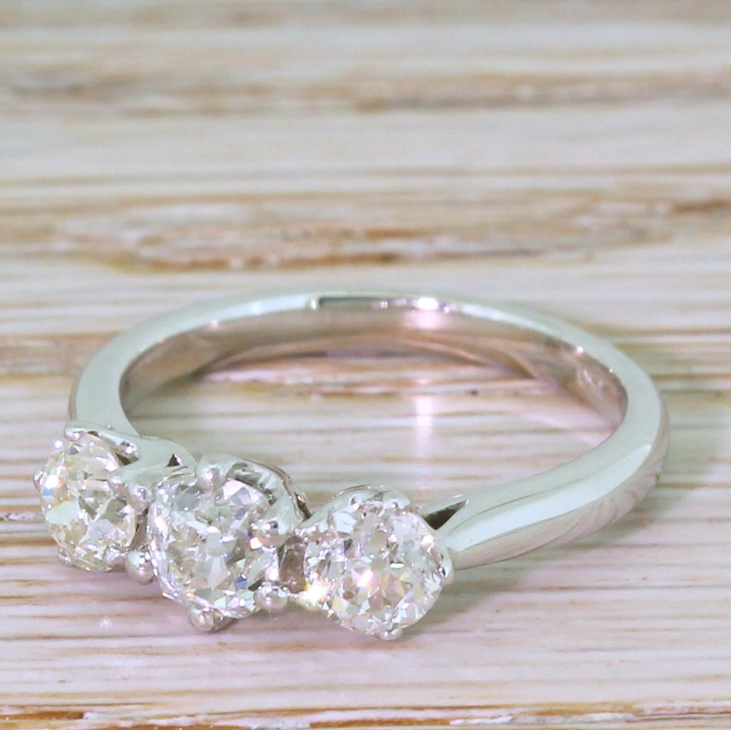 1.44 Carat Old Cut Diamond Trilogy Ring 2