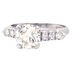 1.44 Carat European Cut Center Diamond with 0.18 ctw Round Diamond Platinum Ring