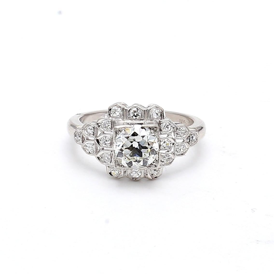 1.44 Carat Old European Cut I VVS1 Diamond Platinum Art Deco Ring