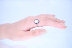 1.44 Carat Oval Cab Ethiopian Opal Blue Sapphire and Diamond 10K White Gold Ring