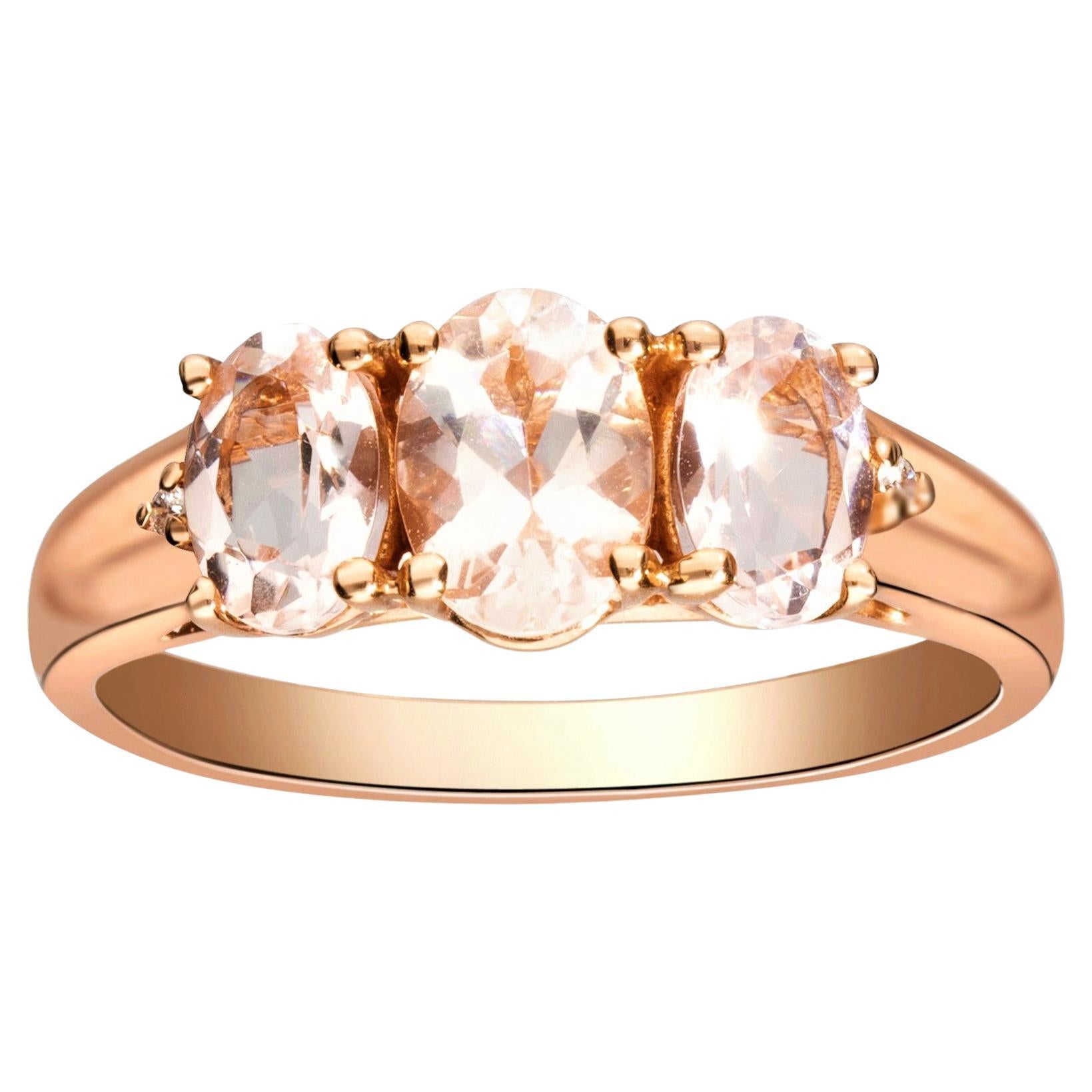 1.44 Carat Oval Cut Morganite and Diamond 10K Rose Gold Wedding Ring