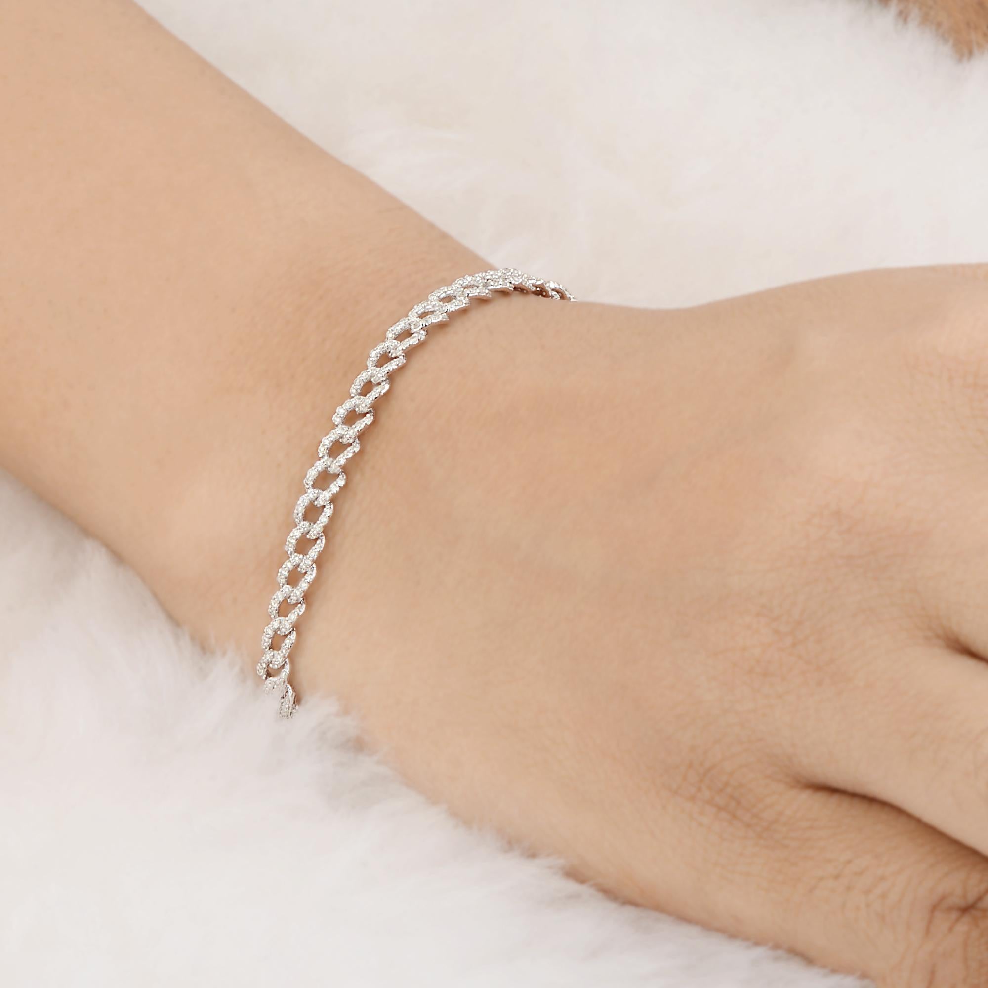 Modern 1.44 Carat Pave Diamond Cuban Link Bracelet Solid 10k White Gold Unisex Jewelry For Sale