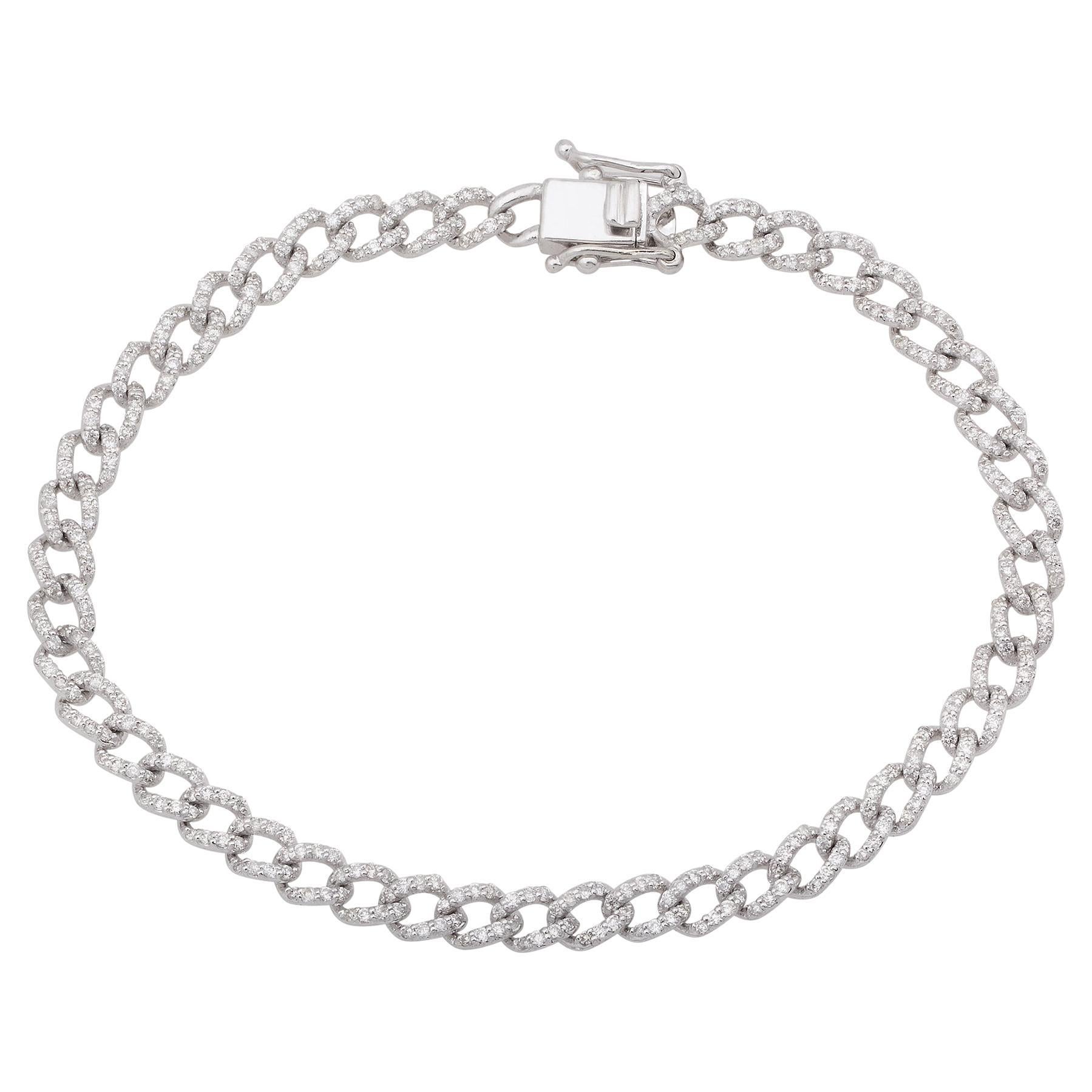 1.44 Carat Pave Diamond Cuban Link Bracelet Solid 10k White Gold Unisex Jewelry For Sale
