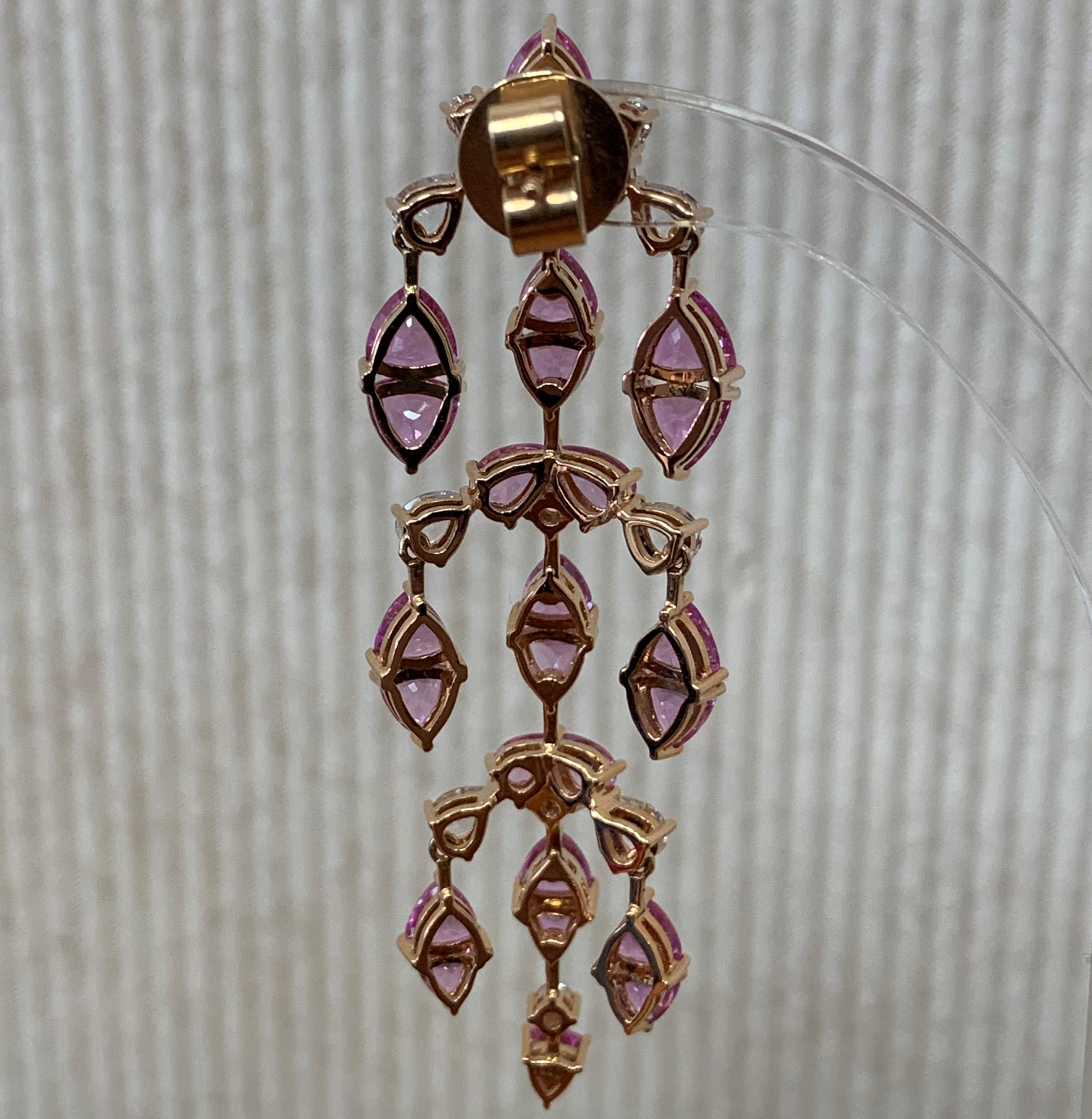 Contemporary 14.4 Carat Pink Sapphire & Diamond Earring in 18 Karat Rose Gold  For Sale