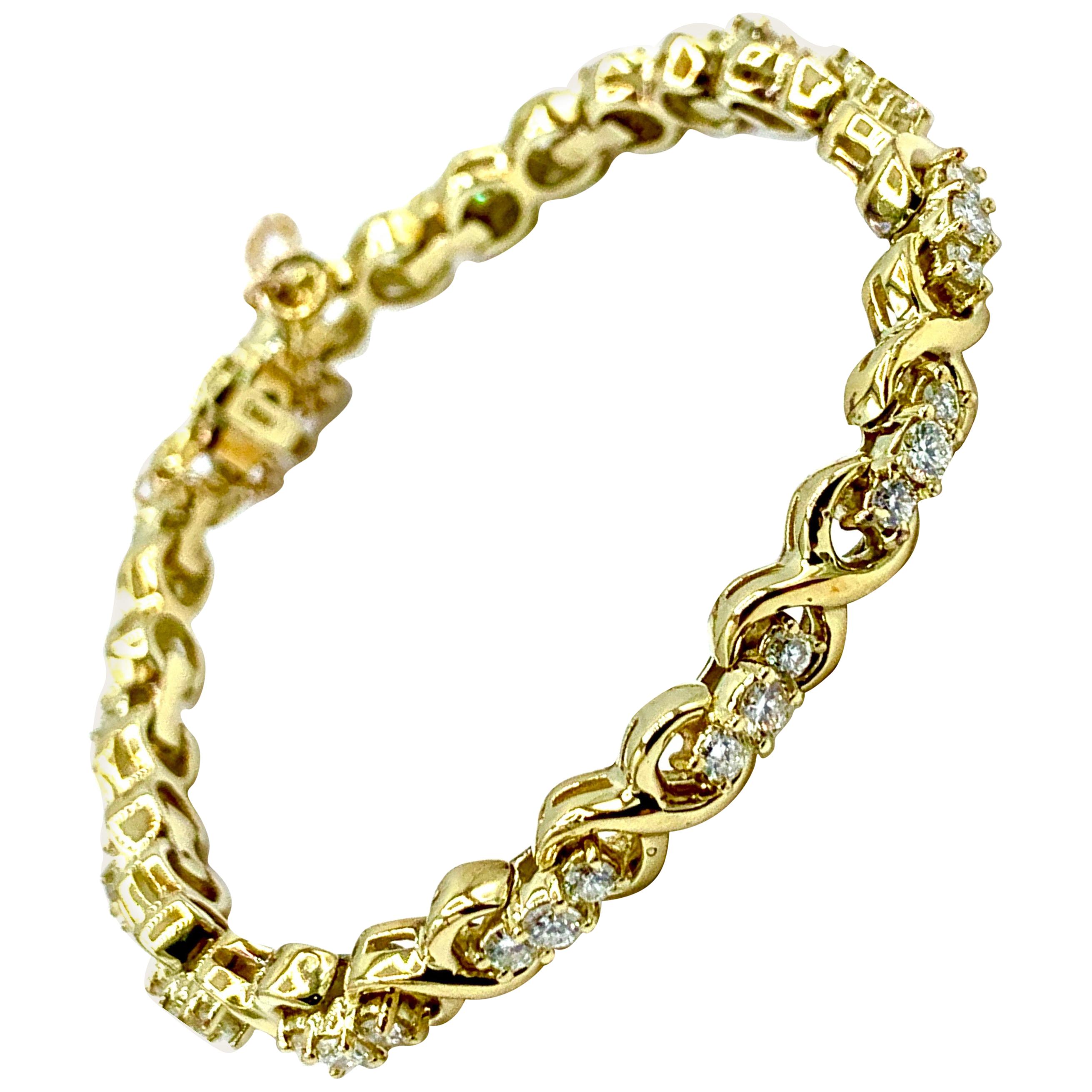 1.44 Carat Round Brilliant Diamond and 18 Karat Yellow Gold Bracelet