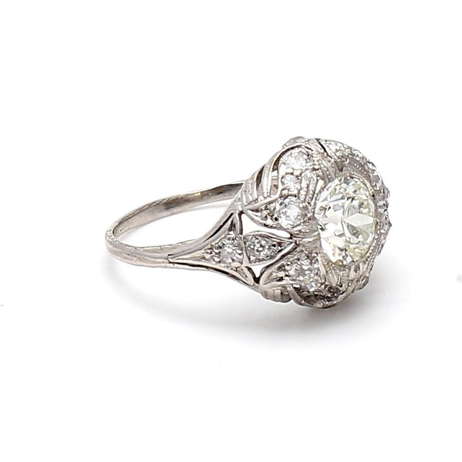 Brilliant Cut 1.44 Carat Round Brilliant J VS1 and Diamond Platinum Wedding Ring For Sale