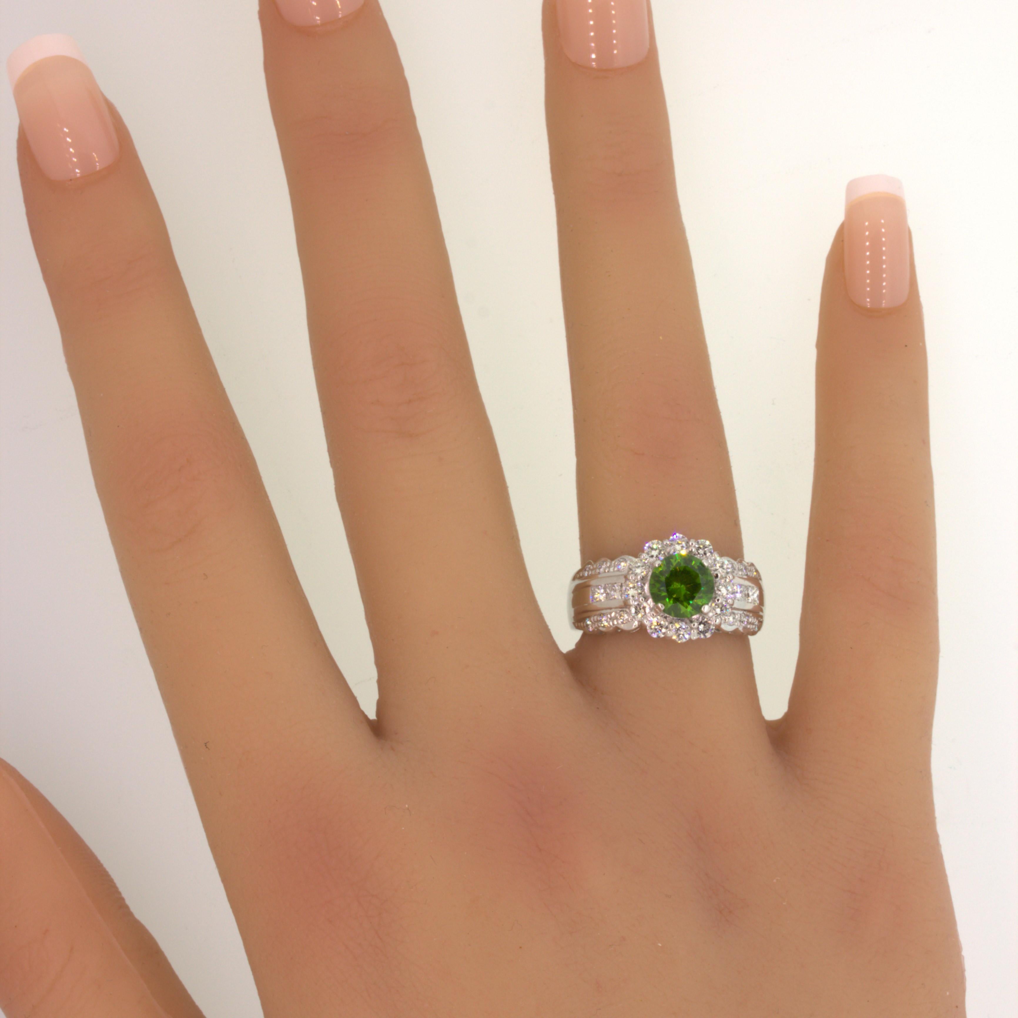 1.44 Carat Russian Demantoid Garnet Diamond Platinum Ring For Sale 5