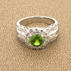 1.44 Carat Russian Demantoid Garnet Diamond Platinum Ring