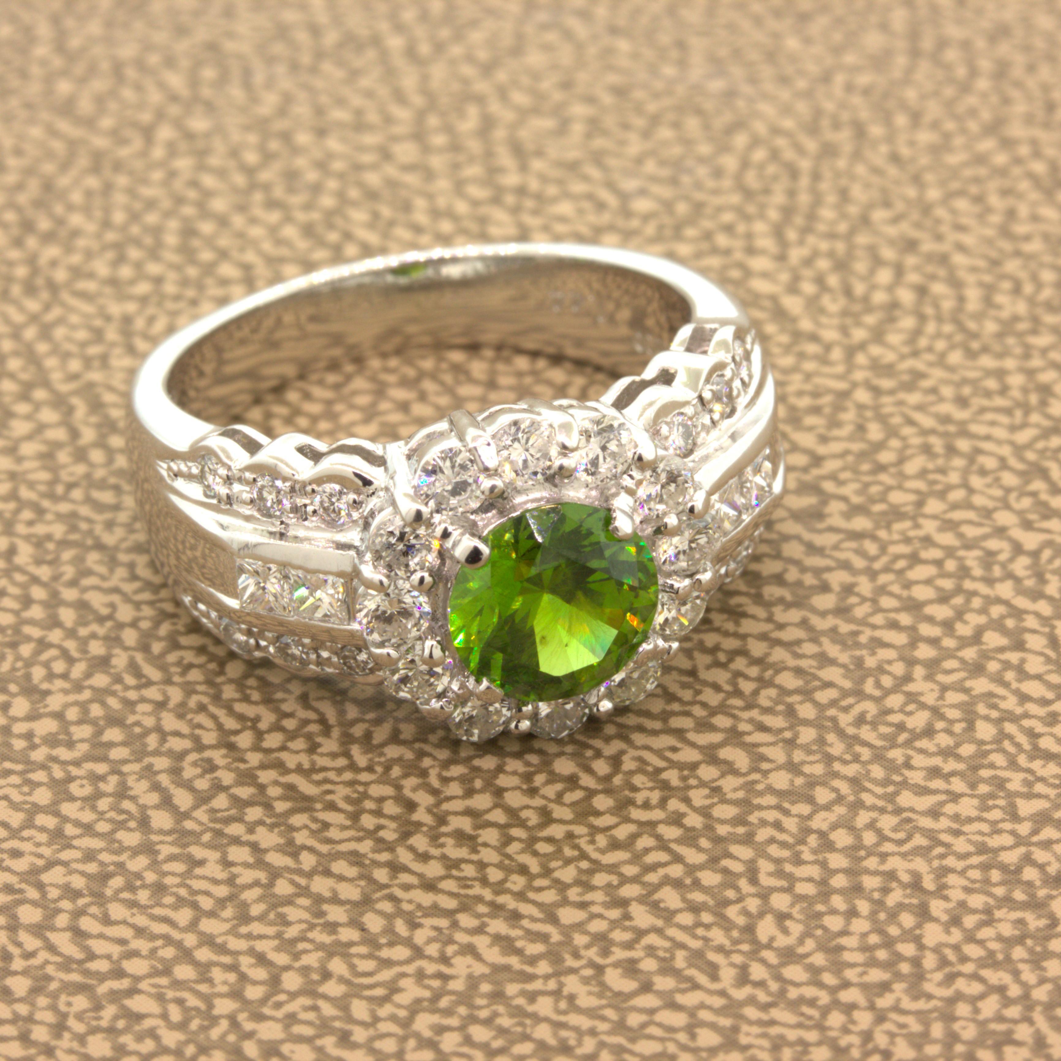 1,44 Karat Russischer Demantoid Granat Diamant Platin Ring im Zustand „Neu“ im Angebot in Beverly Hills, CA