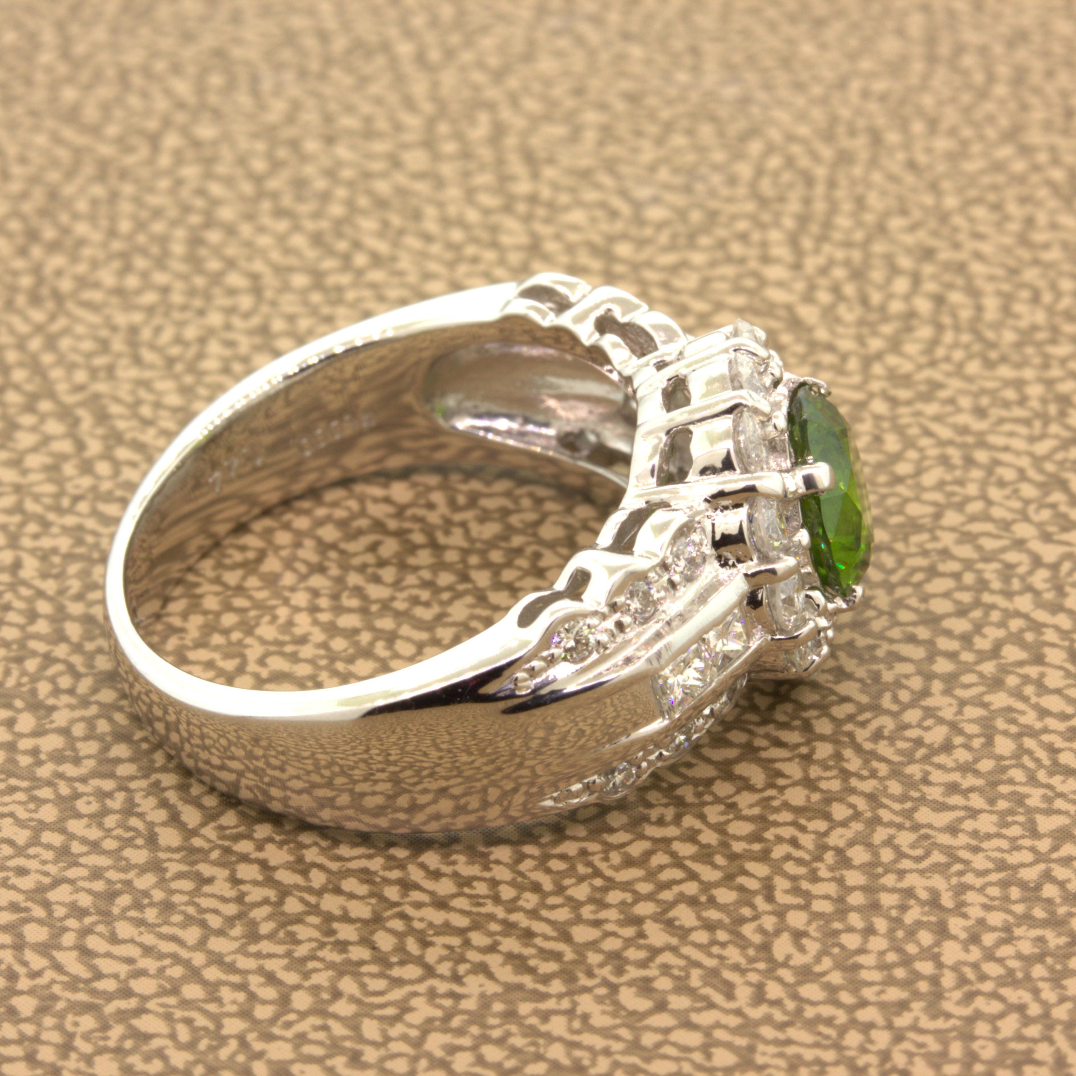1,44 Karat Russischer Demantoid Granat Diamant Platin Ring Damen im Angebot