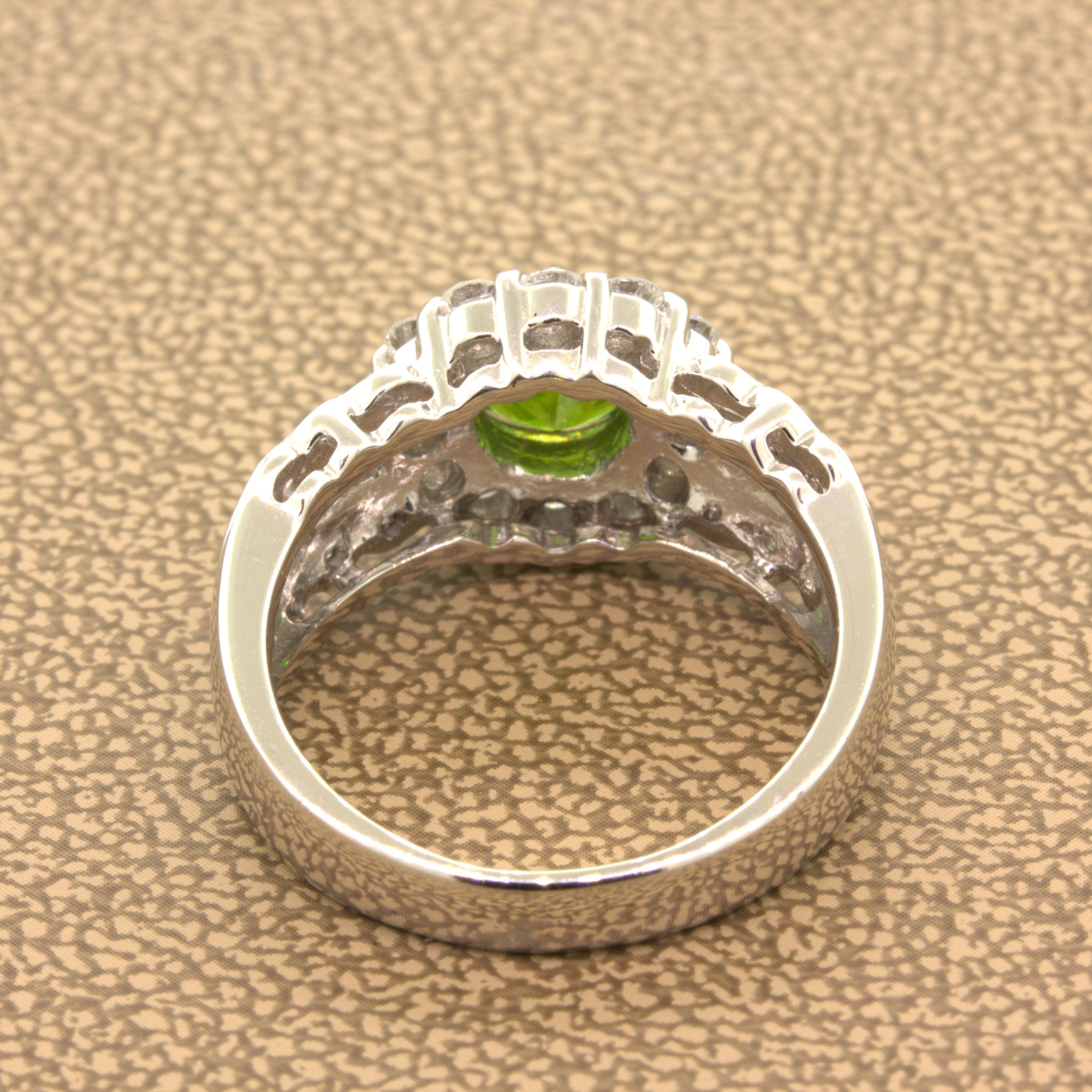 1.44 Carat Russian Demantoid Garnet Diamond Platinum Ring For Sale 1