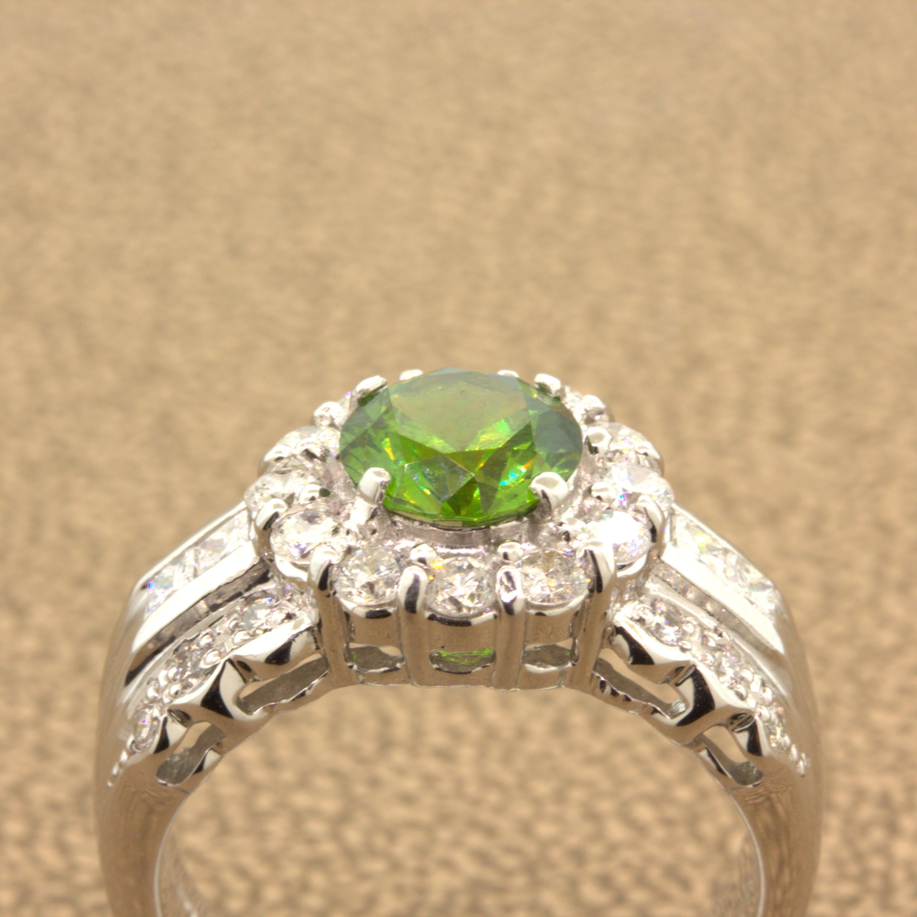 1,44 Karat Russischer Demantoid Granat Diamant Platin Ring im Angebot 2