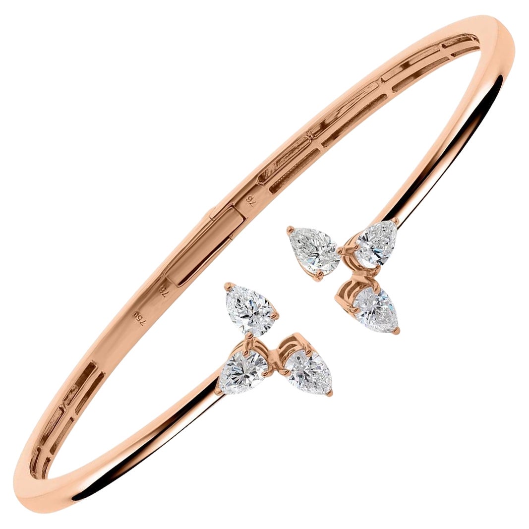 1.44 Carat SI Clarity HI Color Diamond Cuff Bangle Bracelet 14 Karat Rose Gold