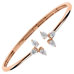 1.44 Carat SI Clarity HI Color Diamond Cuff Bangle Bracelet 14 Karat Rose Gold