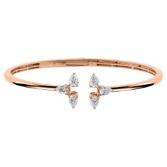 1.44 Carat SI Clarity HI Color Diamond Cuff Bangle Bracelet 14 Karat Rose Gold