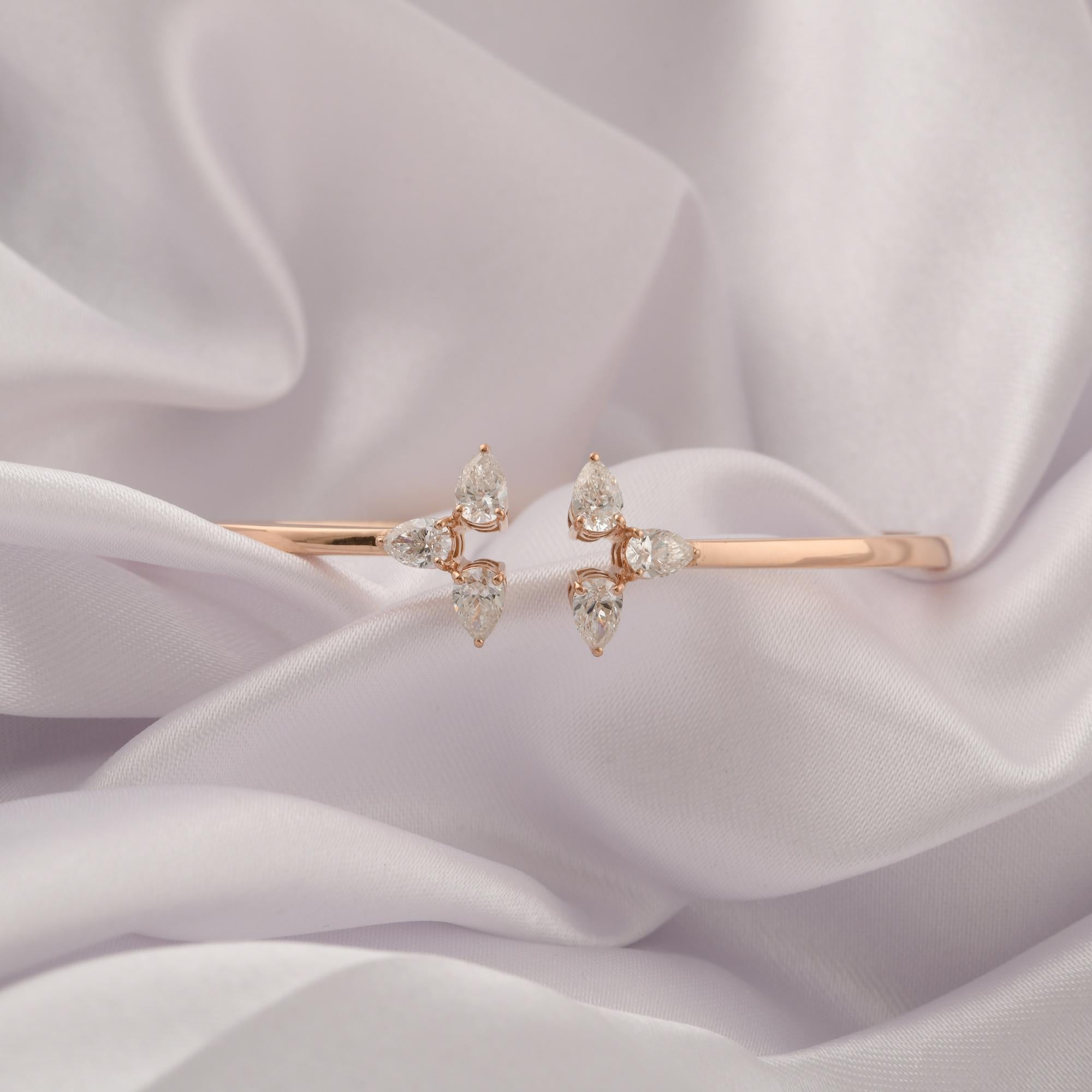 1,44 Karat SI Reinheit HI Farbe Diamant Manschette Armreif Armband 18 Karat Rose Gold (Tropfenschliff) im Angebot