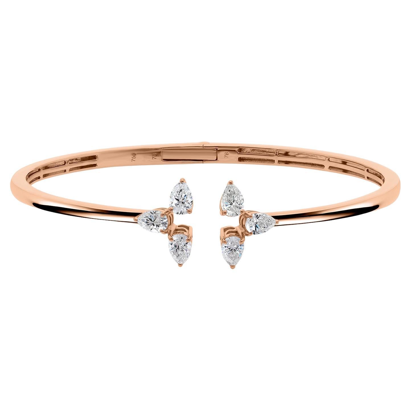 1.44 Carat SI Clarity HI Color Diamond Cuff Bangle Bracelet 18 Karat Rose Gold