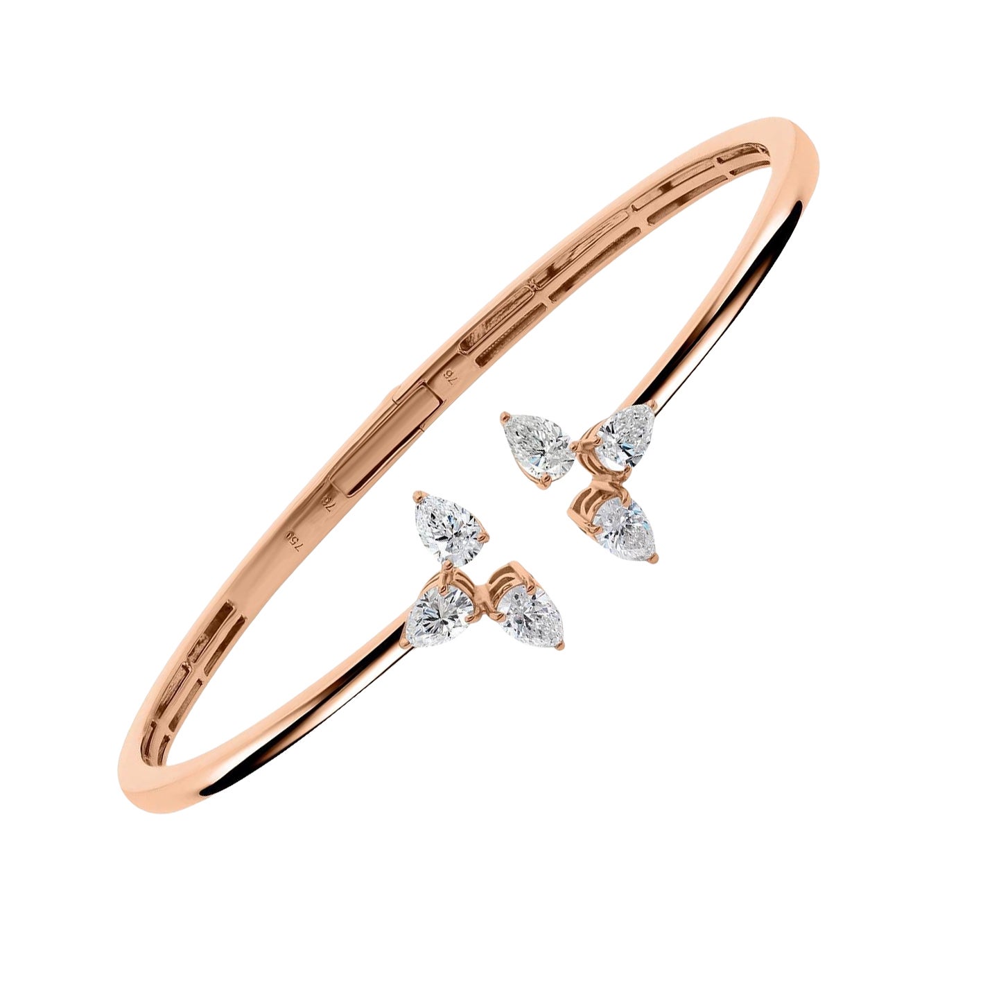 1.44 Carat 18K Rose Gold Pear Shape Diamond Open Bangle Bracelet