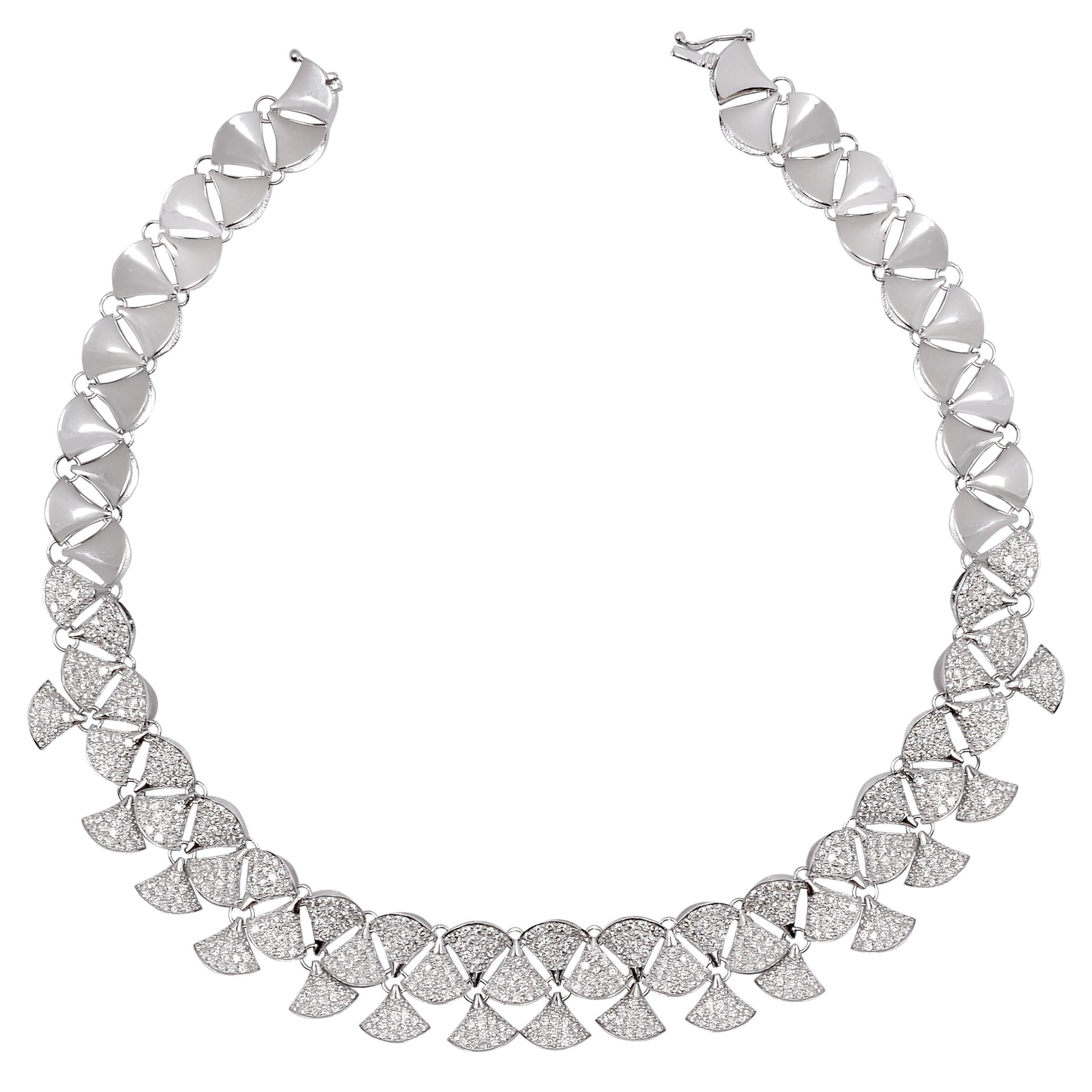 14.4 Carat SI/HI Pave Diamond Necklace 18 Karat White Gold Handmade Fine Jewelry For Sale