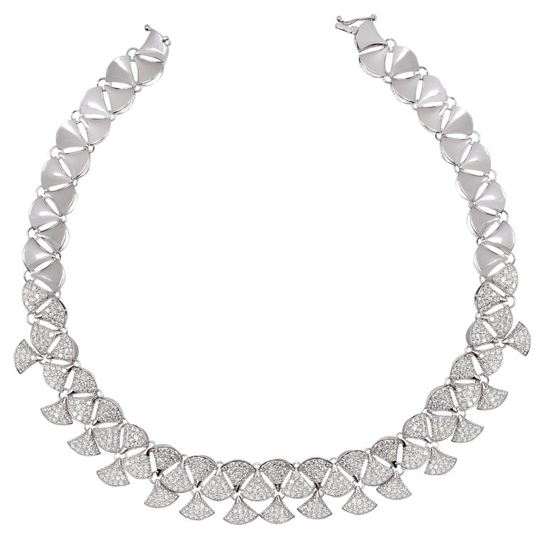 14.4 Carat SI/HI Pave Diamond Necklace 18 Karat White Gold Handmade