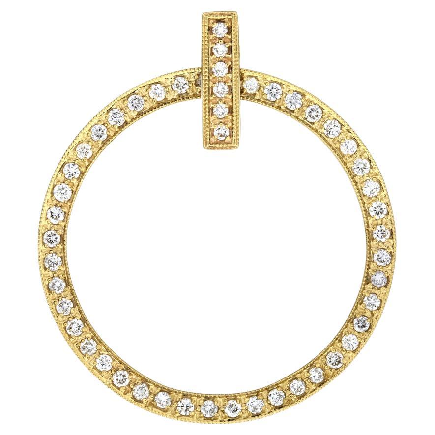 1.44 Carat Total Weight Diamond 14K Large Circle Pendant For Sale