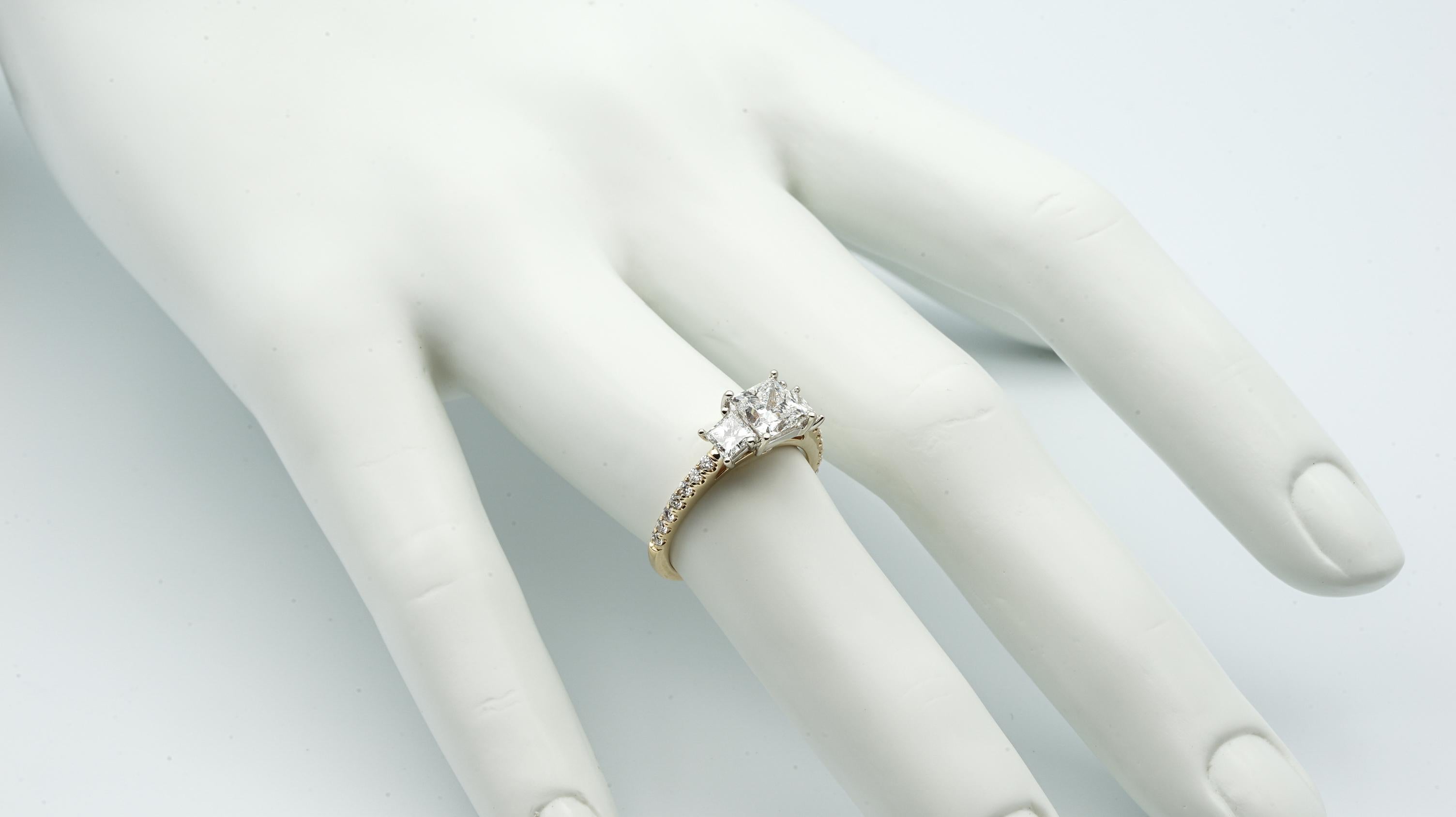 Women's or Men's 1.02Ct GIA CTR 14K Yellow Gold 3 Stone Princess Cut Diamond Engagement Ring