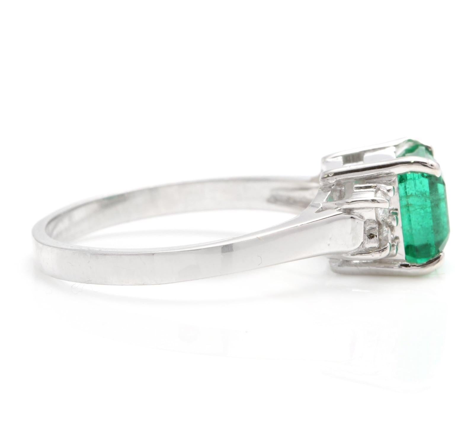 Mixed Cut 1.44 Carats Natural Emerald and Diamond 14K Solid White Gold Ring For Sale