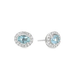 Roman Malakov Pendientes de aguamarina talla oval y halo de diamantes de 1,44 quilates