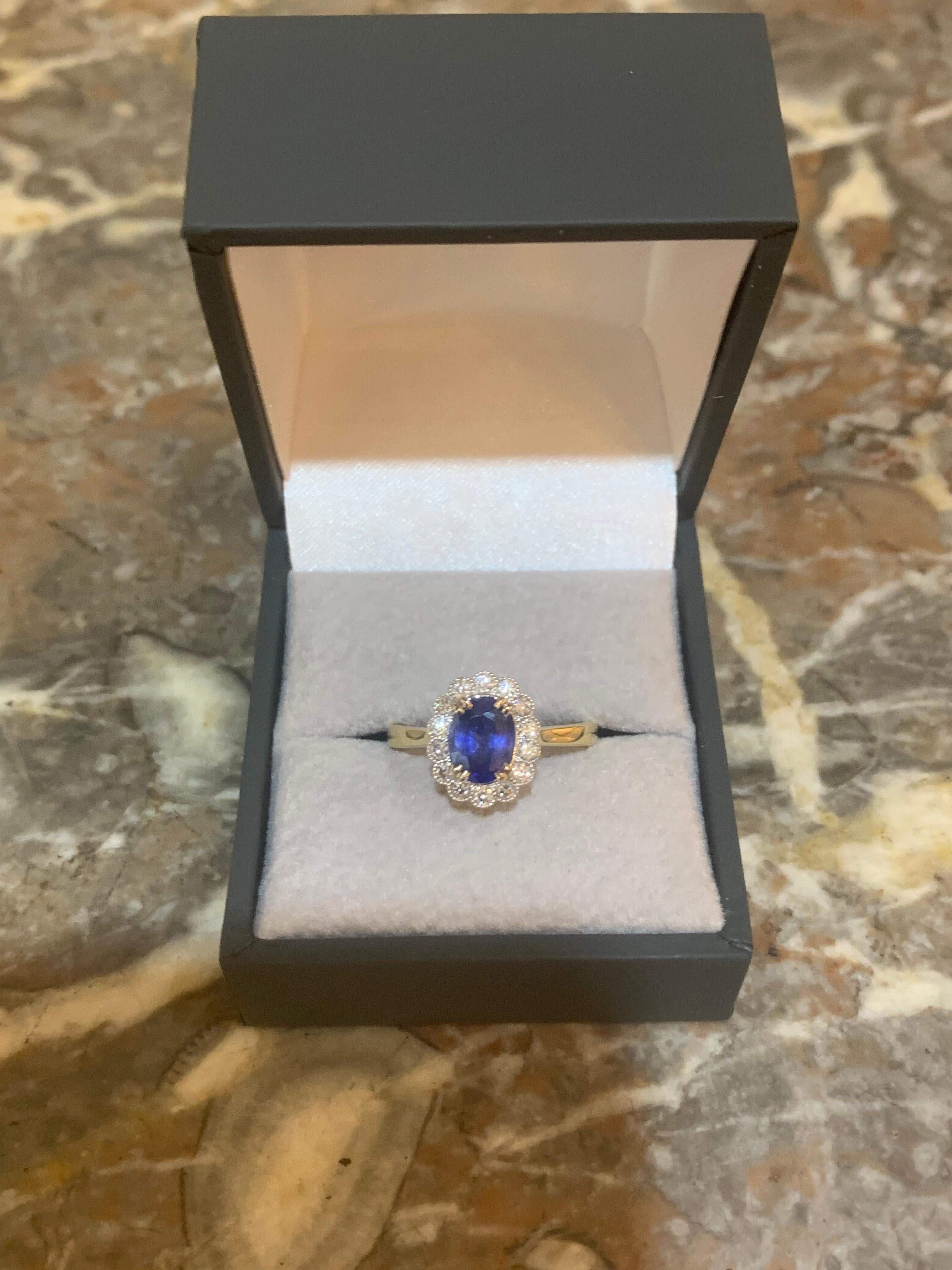 1,44 Karat Saphir Diamanten 18 Karat Gelbgold & Weißgold Pompadour-Ring im Zustand „Neu“ im Angebot in Paris, FR