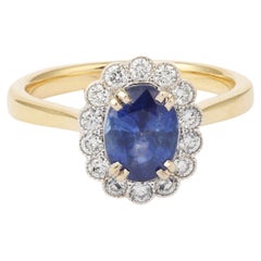 1.44 Carats Sapphire Diamonds 18 Carats Yellow Gold & White Gold Pompadour Ring