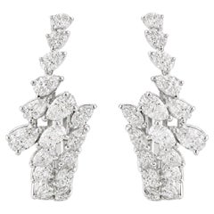 1.44 ct Pear & Marquise Diamond Cluster Climber Earrings 18K White Gold Bridal