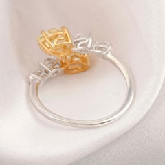 1.44 Ct. Pear Shaped Yellow Diamond Ring 18K Two Tone Gold Designer Diamond Ring