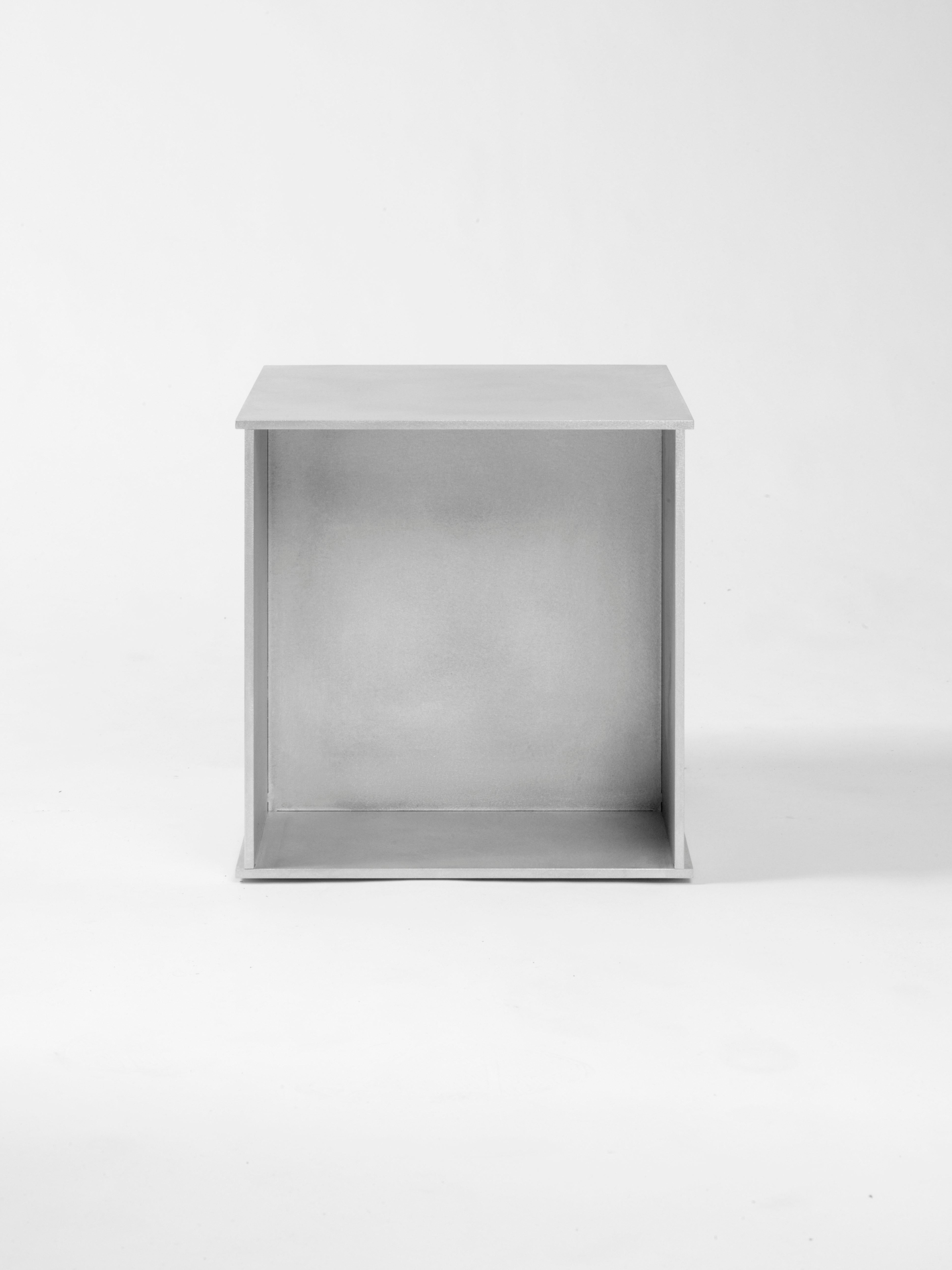 Minimalist 144 Side Table in Waxed Aluminum Plate by Jonathan Nesci For Sale