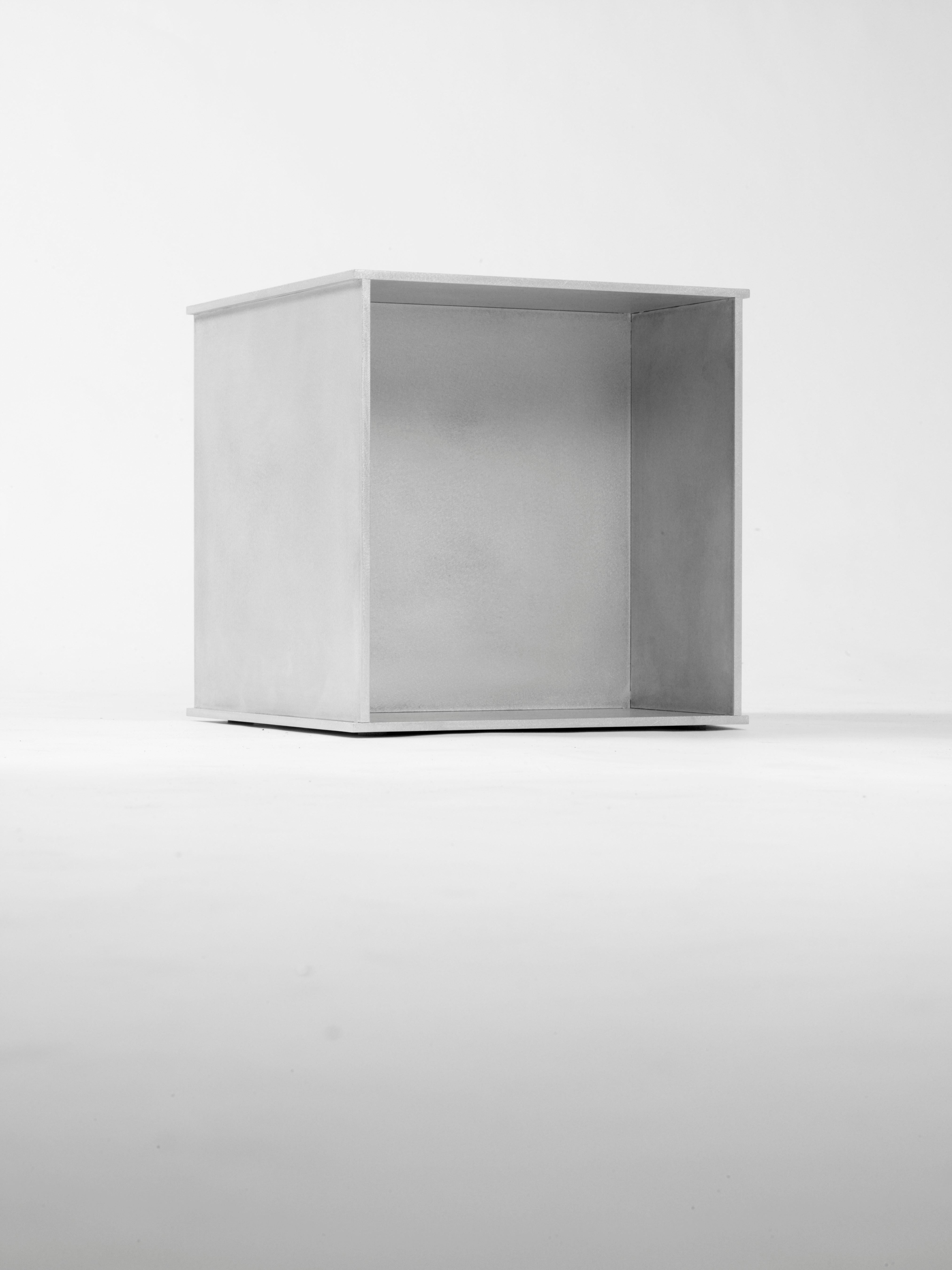 American 144 Side Table in Waxed Aluminum Plate by Jonathan Nesci For Sale
