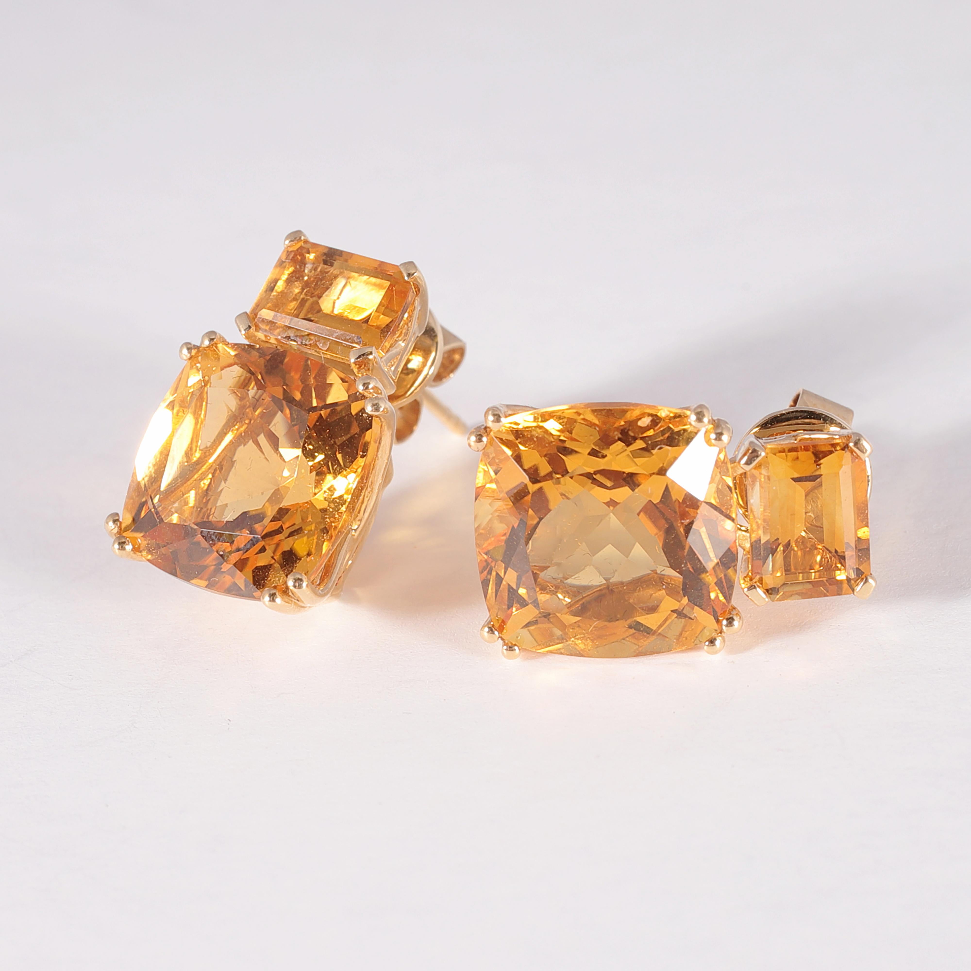 14.40 Carat Citrine 18 Karat Yellow Gold Earrings For Sale 4