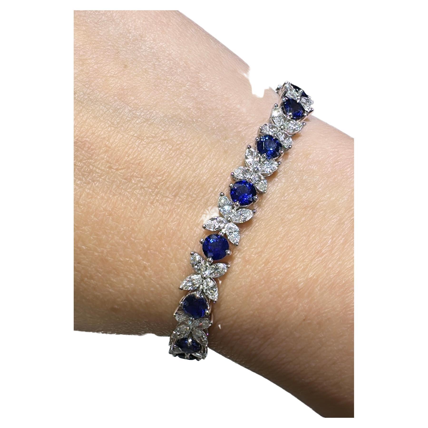 14.40ct TW Royal Blue Sapphire & Marquise-Cut Diamond Fancy Bracelet For Sale