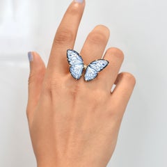 14.41 Carat Hand Carved Natural Agate Butterfly Diamond Cocktail Gold Ring (bague en or)