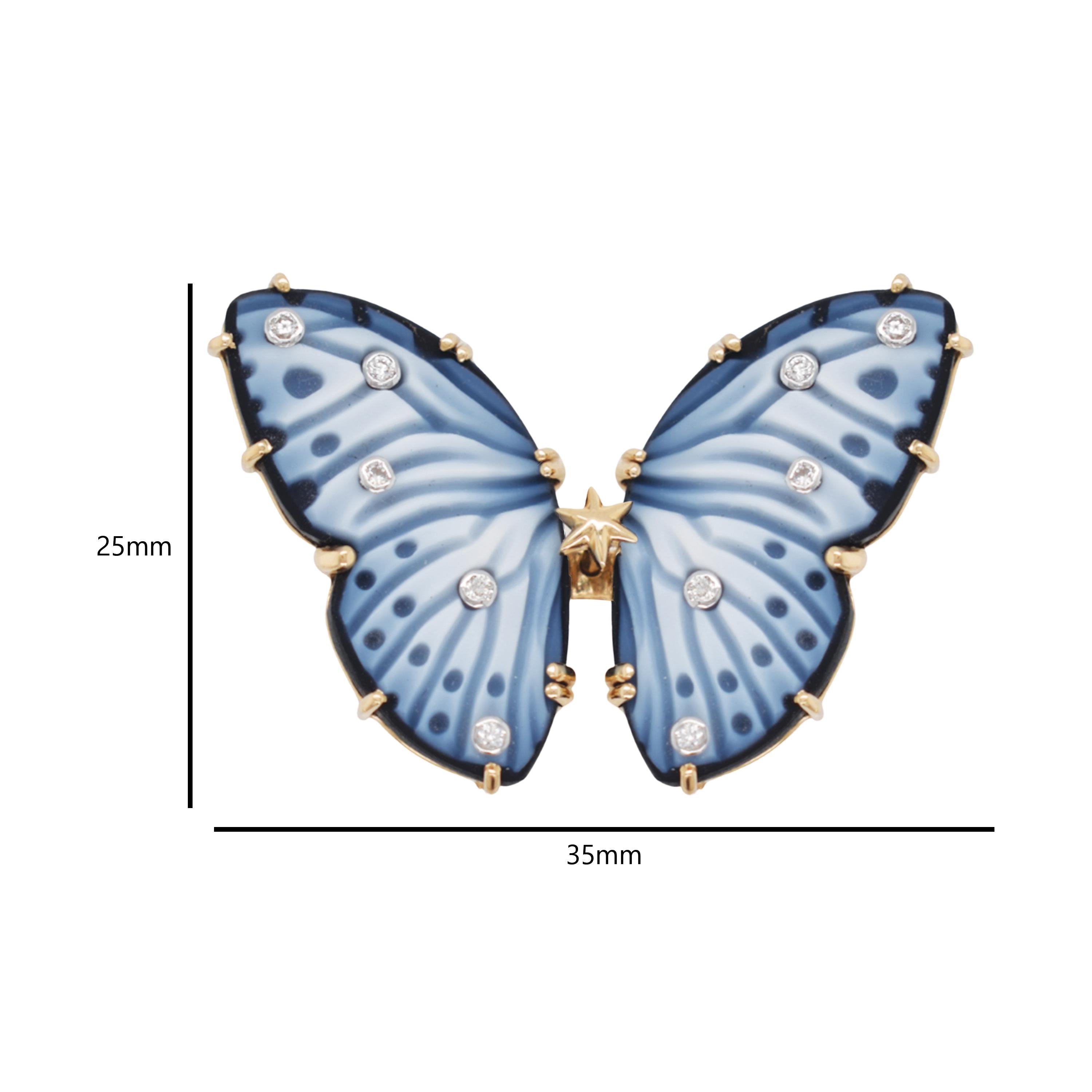 En venta: Anillo de oro de cóctel con diamantes y ágata natural tallada a mano de 14,41 quilates  4