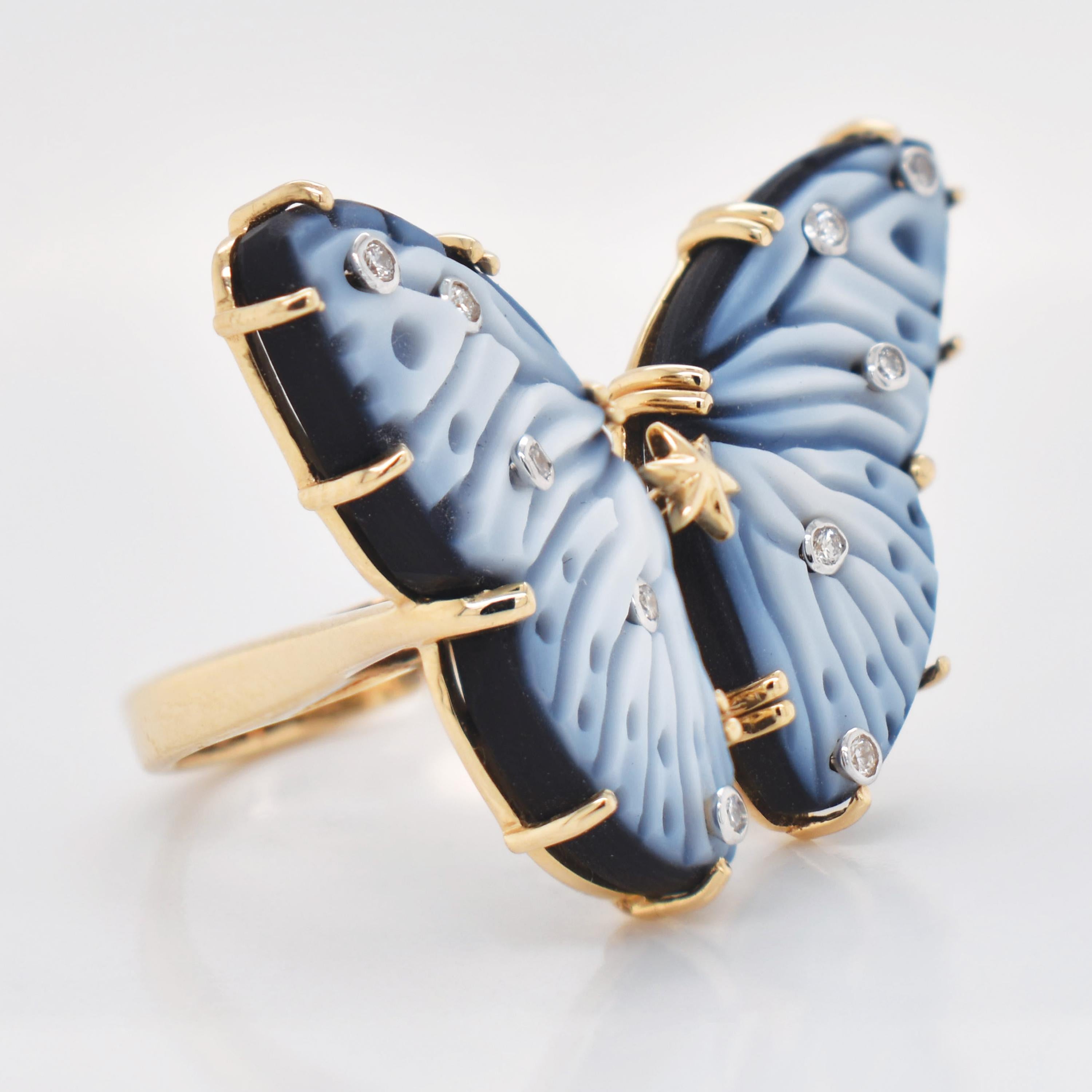 En venta: Anillo de oro de cóctel con diamantes y ágata natural tallada a mano de 14,41 quilates  5