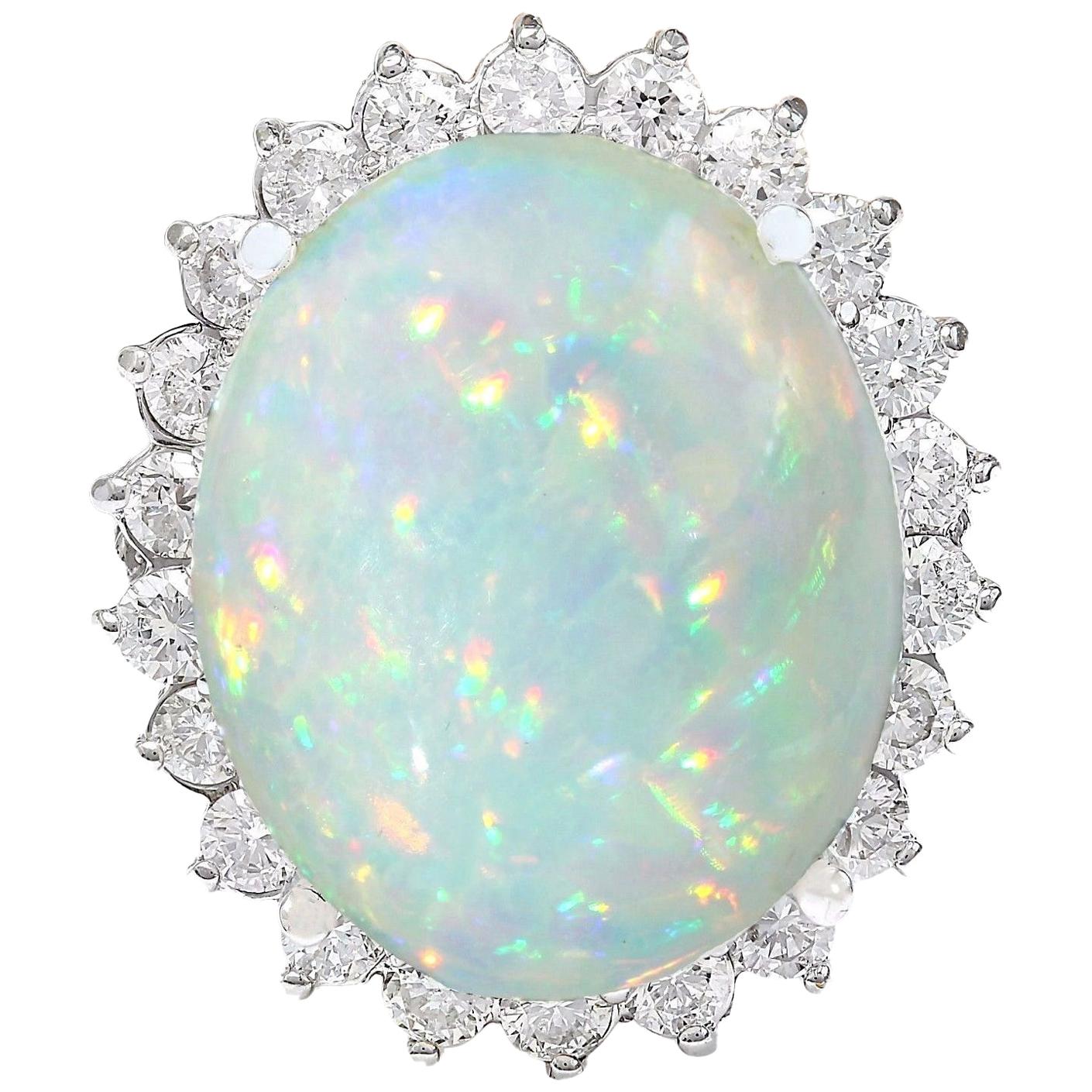 Natural Opal Diamond Ring In 14 Karat Solid White Gold  For Sale