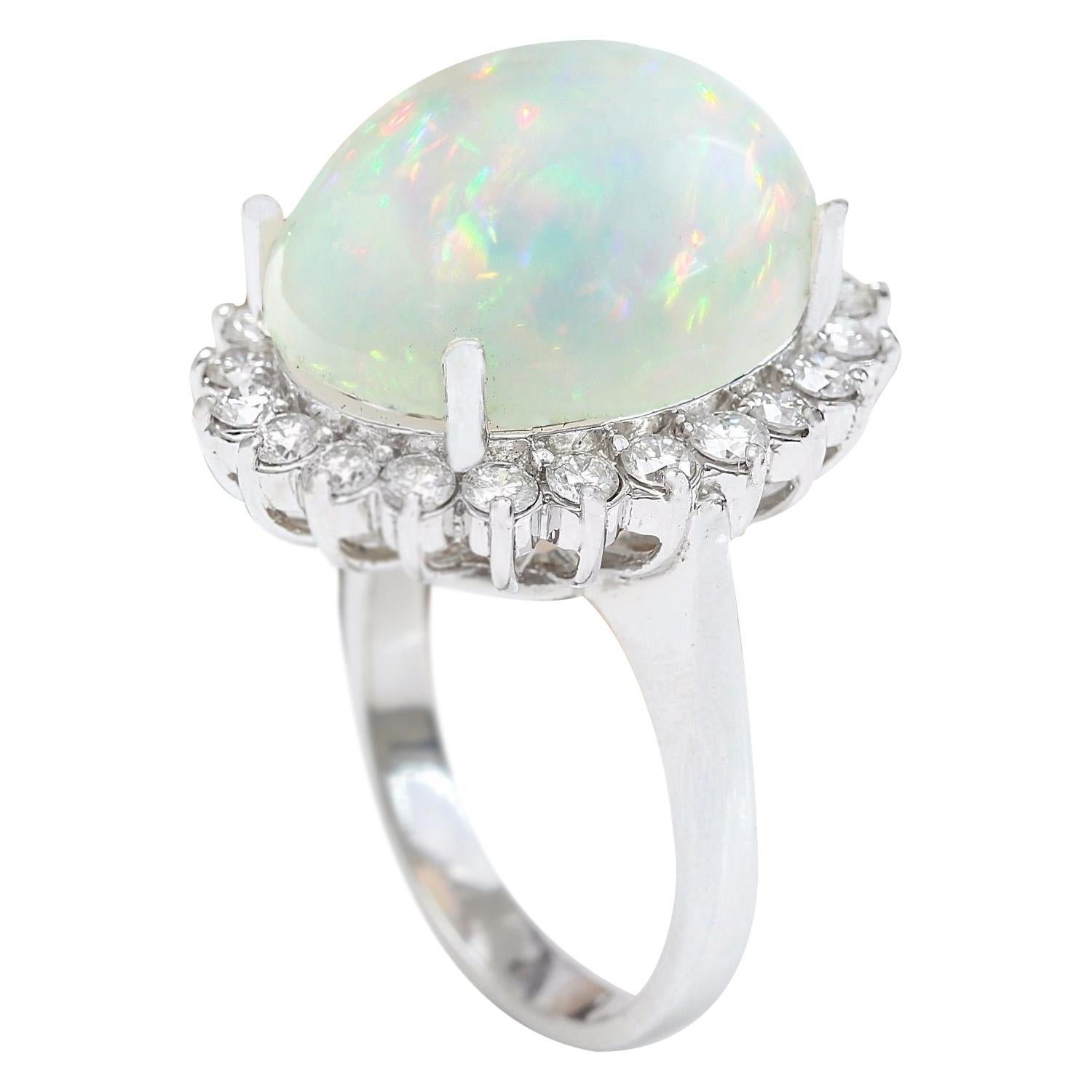 Women's Natural Opal Diamond Ring In 14 Karat Solid White Gold  For Sale