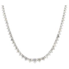 14.42 Carat Round Graduated Diamond Tennis Necklace 14 Karat in Stock