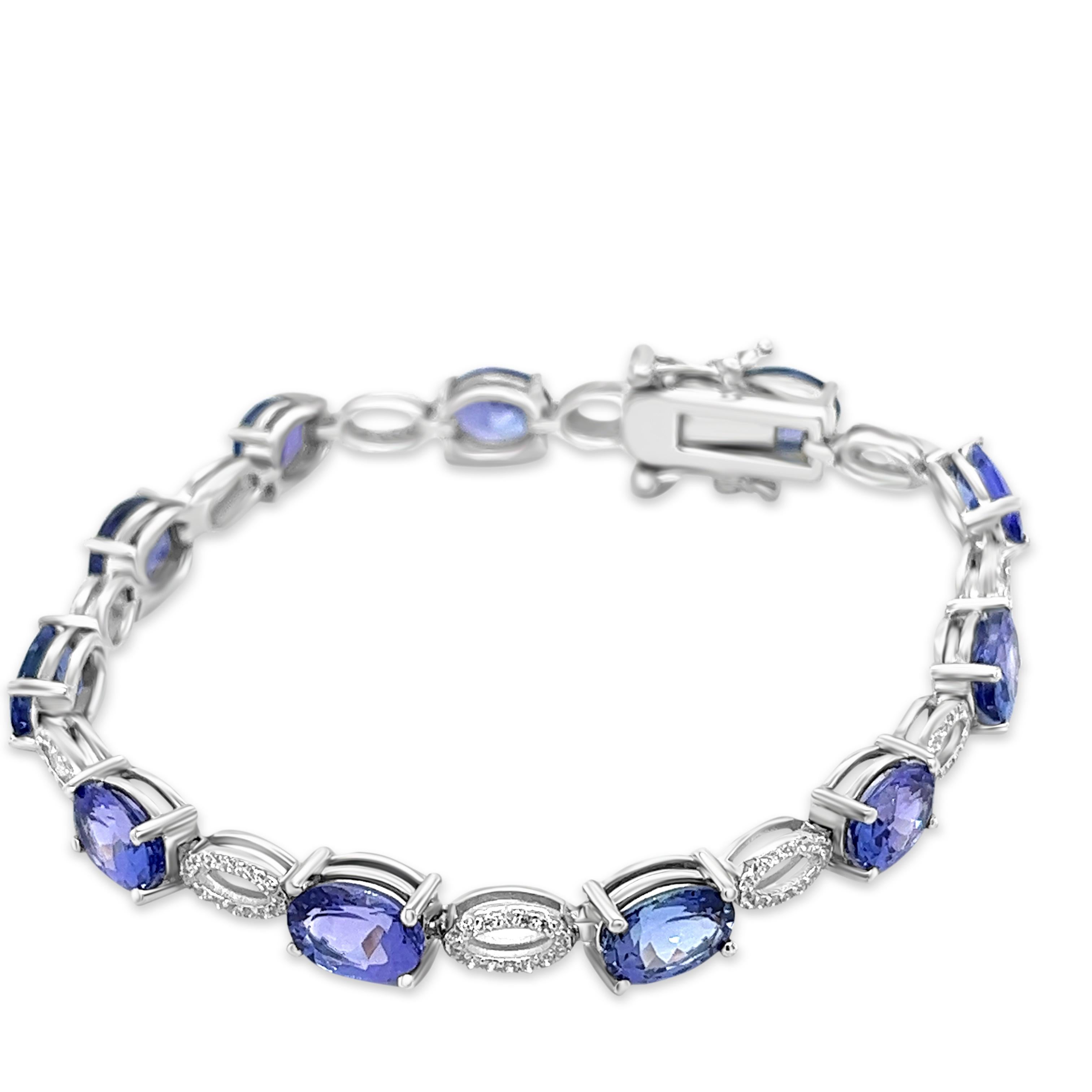 Taille ovale Bracelet tennis pour femmes en argent sterling taille ovale avec tanzanite 14,42 carats  en vente