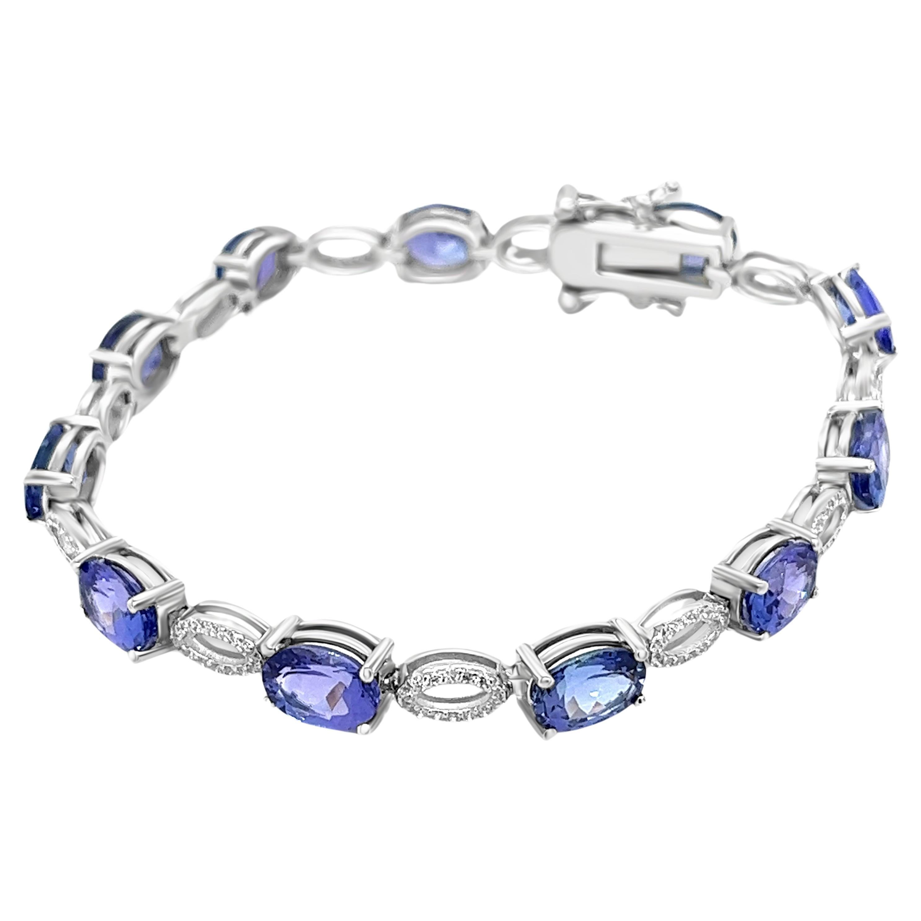 14.42 Carats Tanzanite Tennis Bracelet Oval Cut Sterling Silver Women Jewelry  For Sale