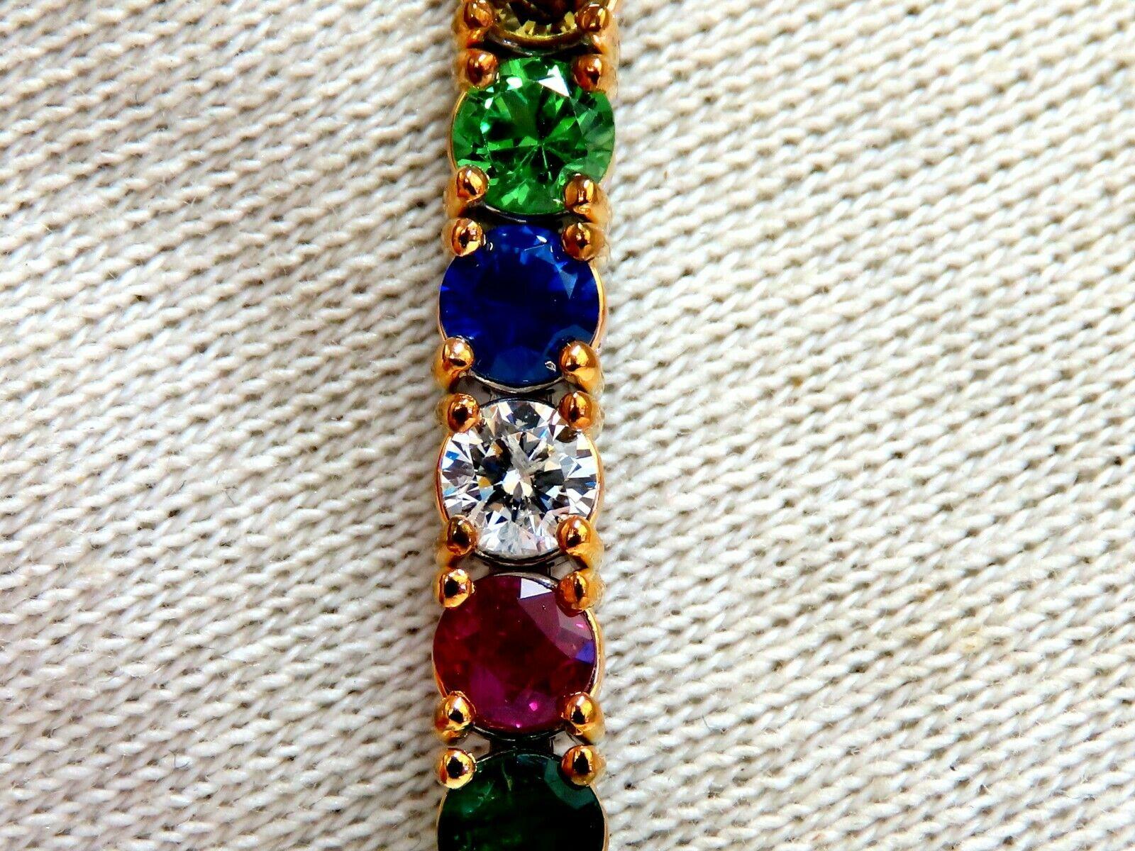 Gem Line.

13.30ct. Natural Blue/Yellow / Green Sapphires, 

Green Garnet, Emerald, Ruby & Diamonds bracelet.

Full round cuts, great sparkles.

Clean Clarity & Transparent.

1.12ct Natural Round Brilliant Diamonds.

H-color Vs-2 clarity

Secure
