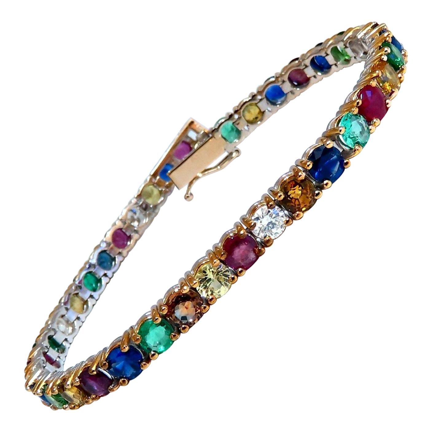 14.43ct Natural Gem-Line Emerald Sapphire Ruby Bracelet 14kt