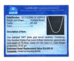 14.43ctw Diamond Three Prong Tennis Necklace in 14K White Gold