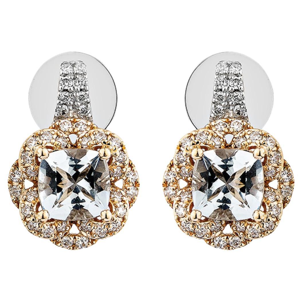 Sunita Nahata Aigue-marine 1.44ct. Boucles d'oreilles en 18KWRG avec diamant blanc.