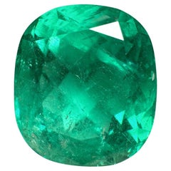 14.44 Carat Bluish Green Colombian Emerald - Cushion Cut Minor Oil May Birthston