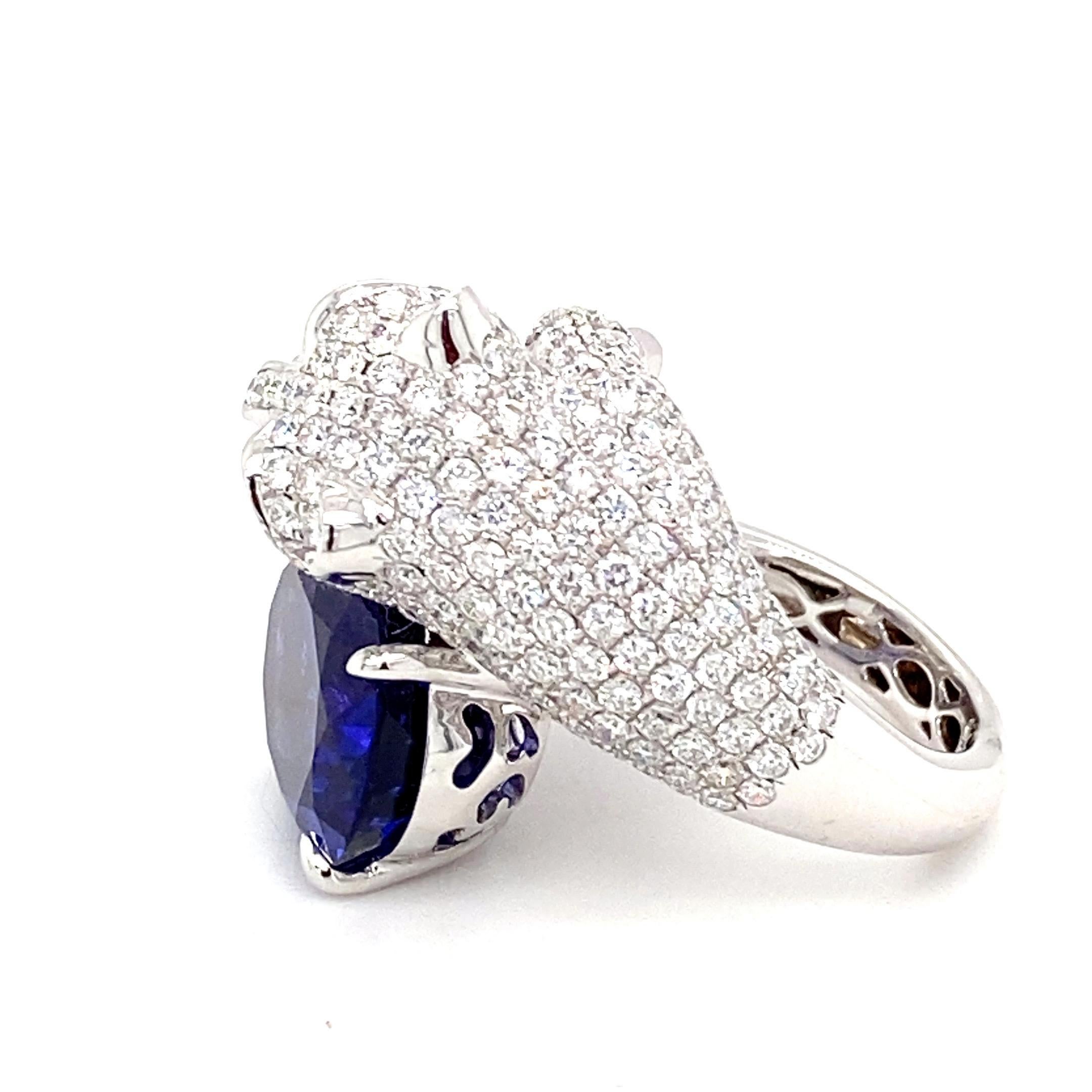 14.44 Carat Tanzanite Diamond White Gold Panther Ring For Sale 5